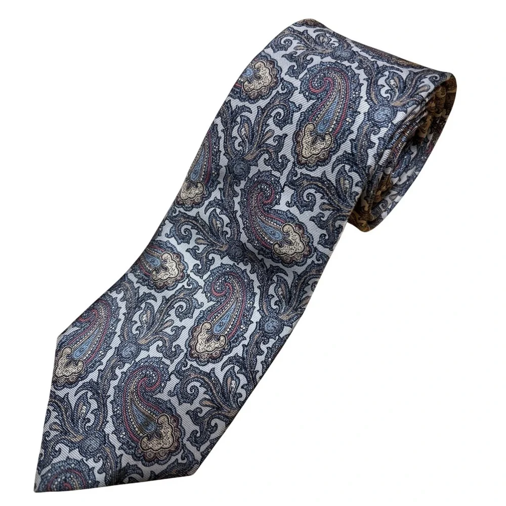 Christopher Hayes Paisley Silk Tie‎ Gray Blue Pink Gold W